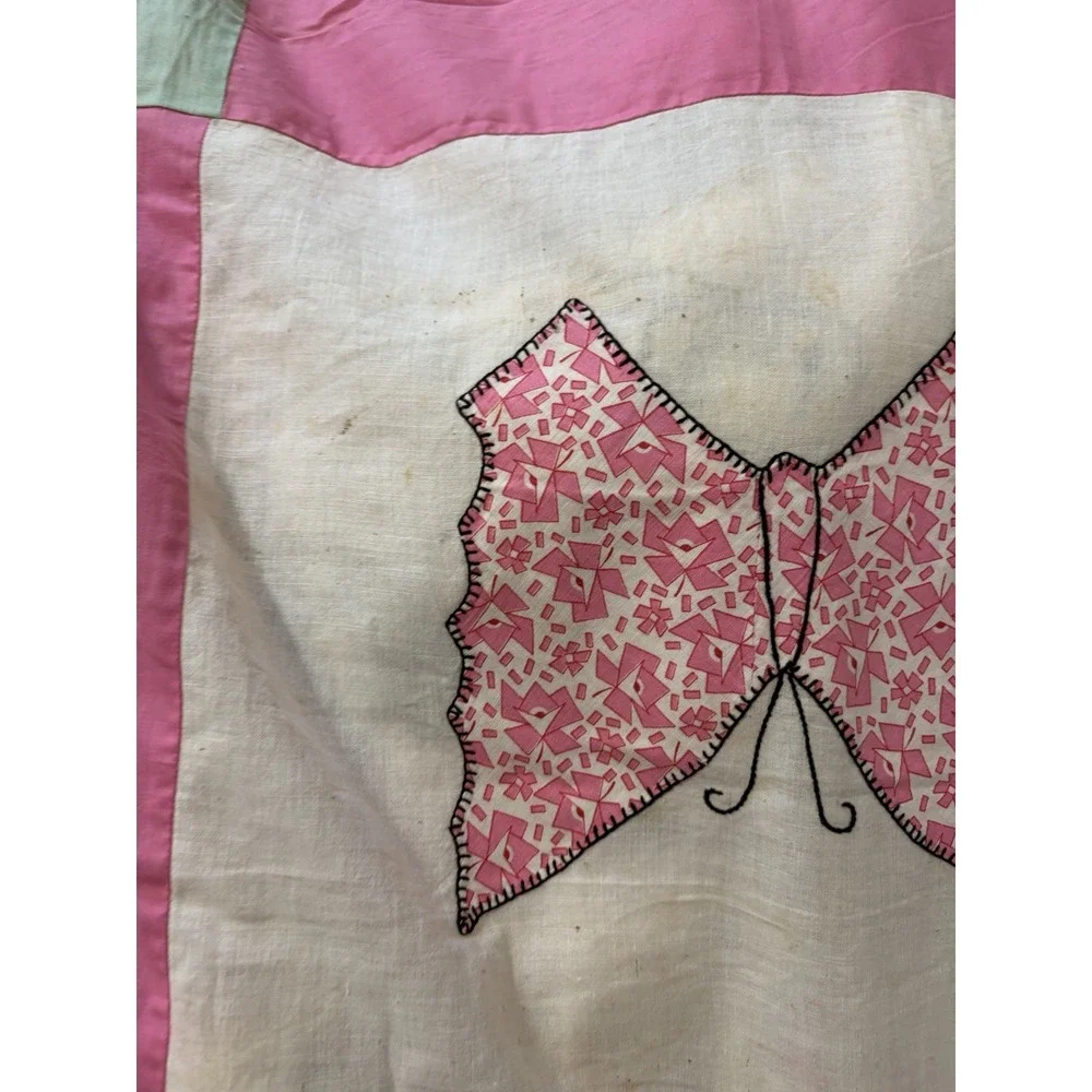 Vintage Atq Homemade Quilt Butterfly Feedsack Quilt Topper Homemade 99